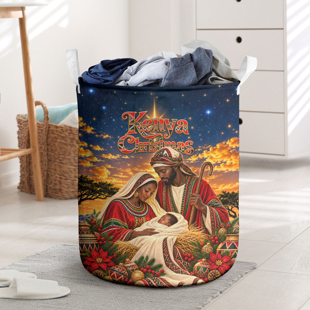 Kenya Christmas African Holy Family Laundry Basket Savanna Sunset Baby Jesus