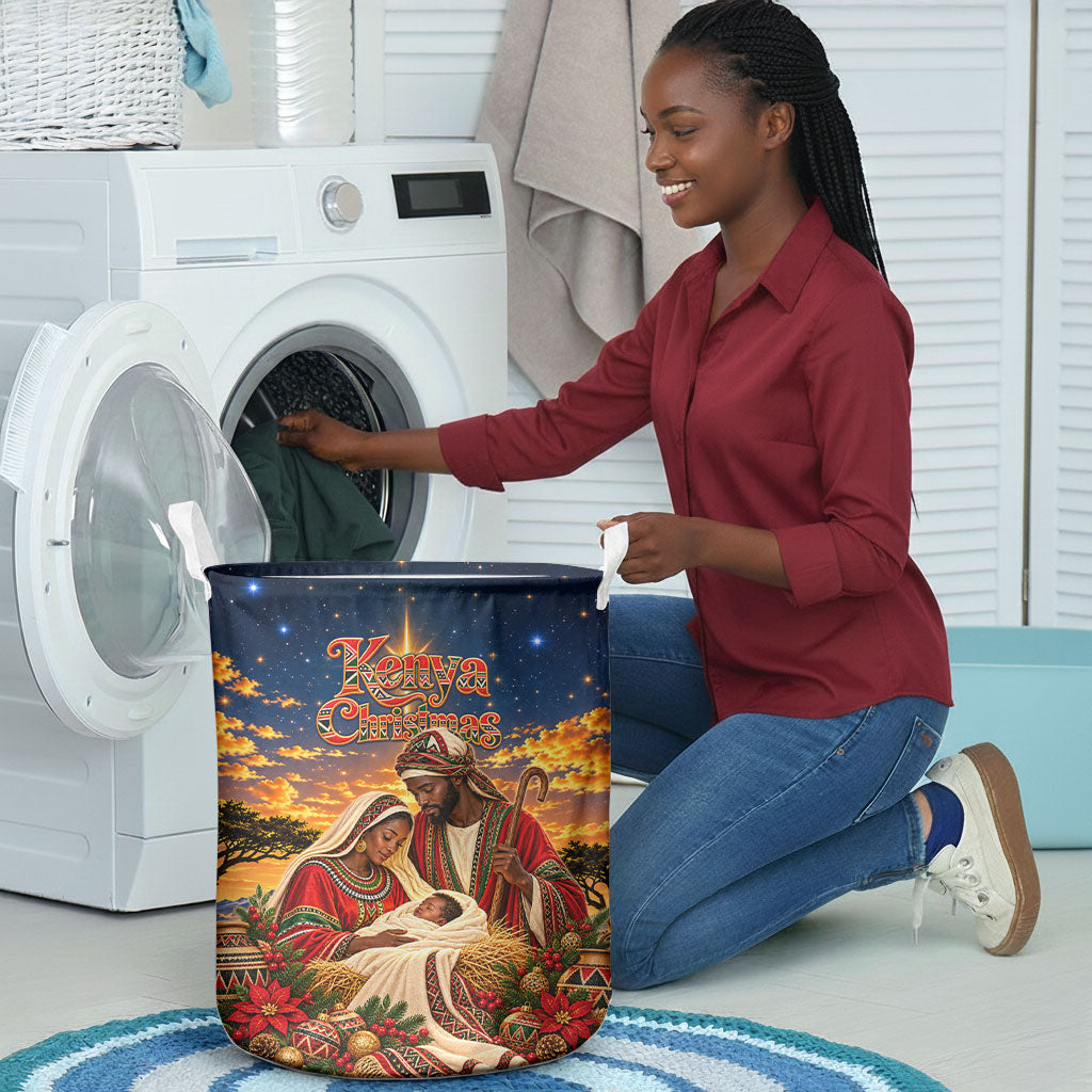 Kenya Christmas African Holy Family Laundry Basket Savanna Sunset Baby Jesus