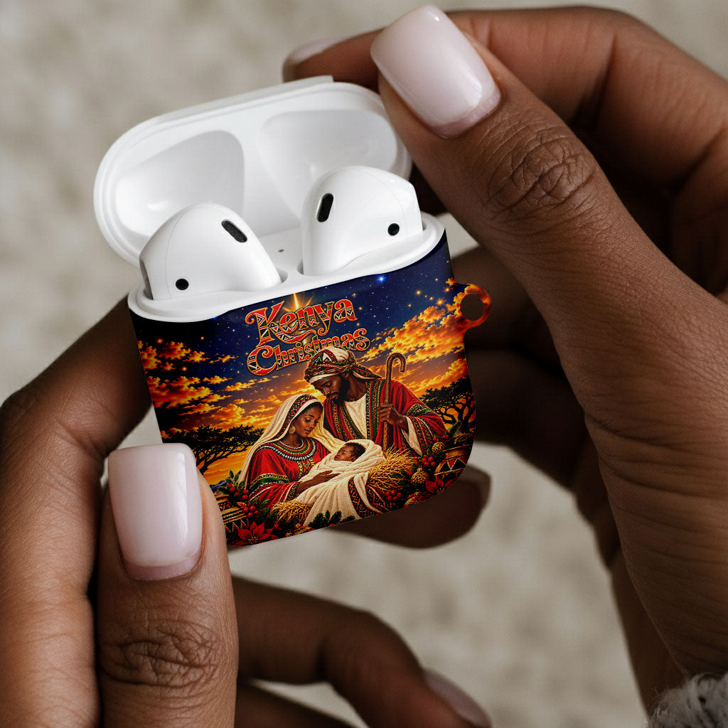 Kenya Christmas African Holy Family AirPods Case Savanna Sunset Baby Jesus