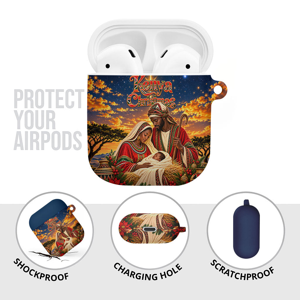 Kenya Christmas African Holy Family AirPods Case Savanna Sunset Baby Jesus