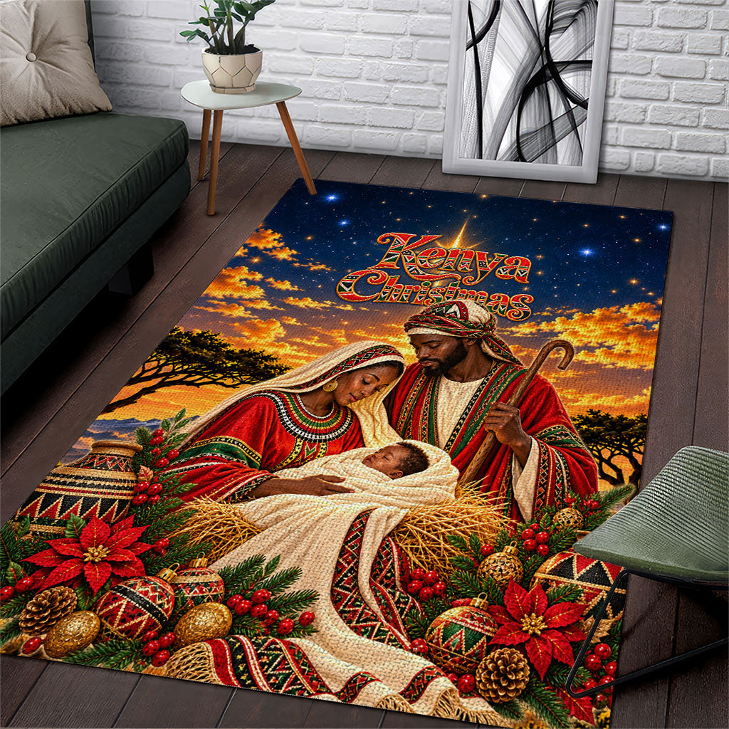 Kenya Christmas African Holy Family Area Rug Savanna Sunset Baby Jesus