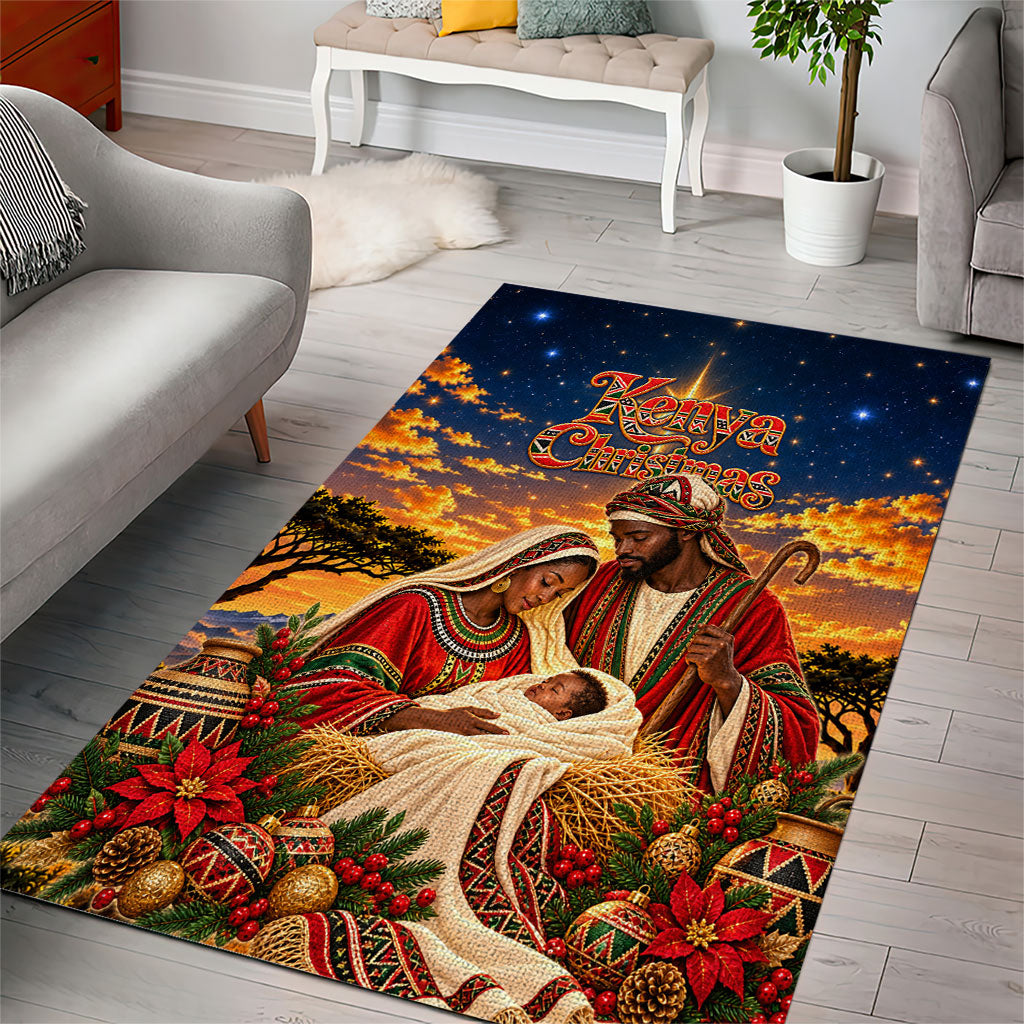 Kenya Christmas African Holy Family Area Rug Savanna Sunset Baby Jesus