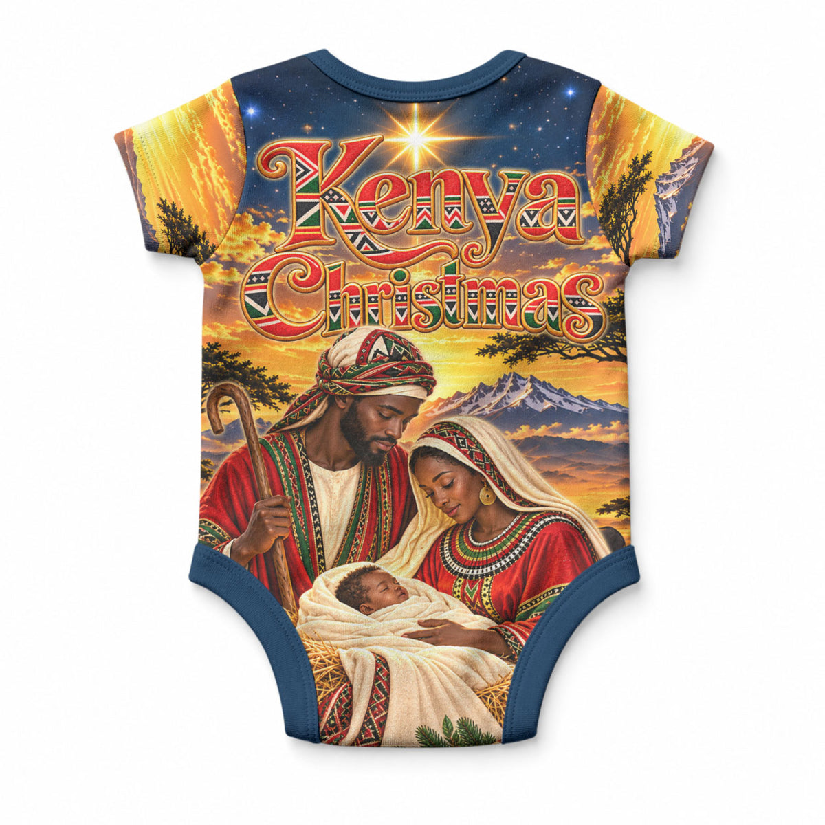 Kenya Christmas African Holy Family Baby Onesie Savanna Sunset Baby Jesus