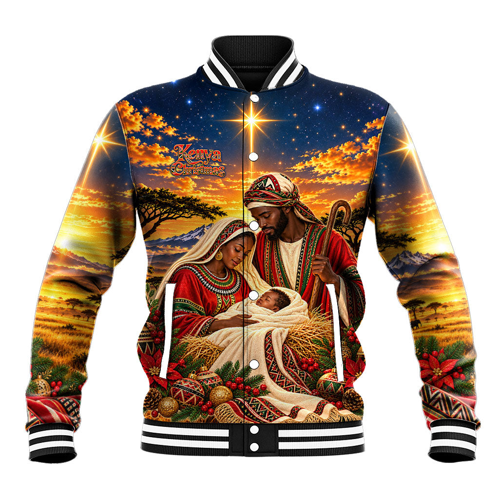 Kenya Christmas African Holy Family Baseball Jacket Savanna Sunset Baby Jesus