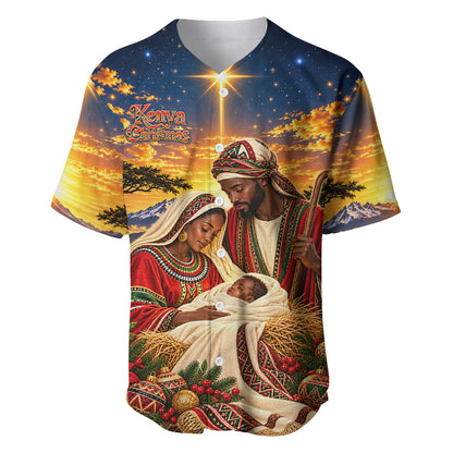 Kenya Christmas African Holy Family Baseball Jersey Savanna Sunset Baby Jesus