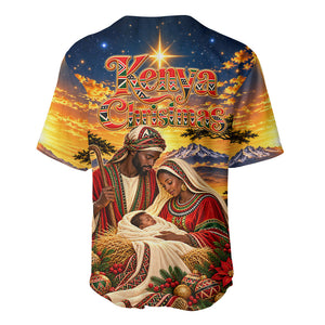 Kenya Christmas African Holy Family Baseball Jersey Savanna Sunset Baby Jesus