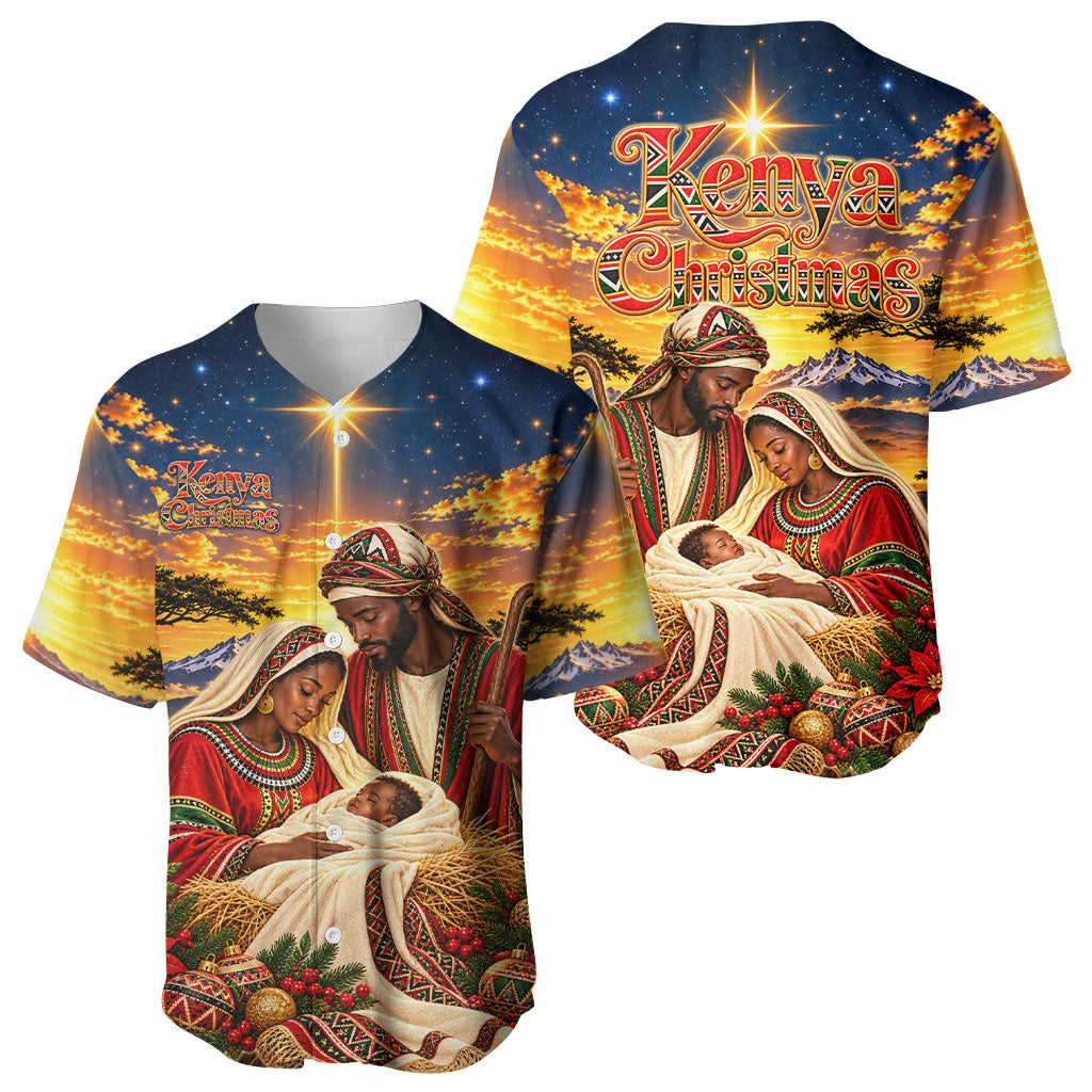 Kenya Christmas African Holy Family Baseball Jersey Savanna Sunset Baby Jesus