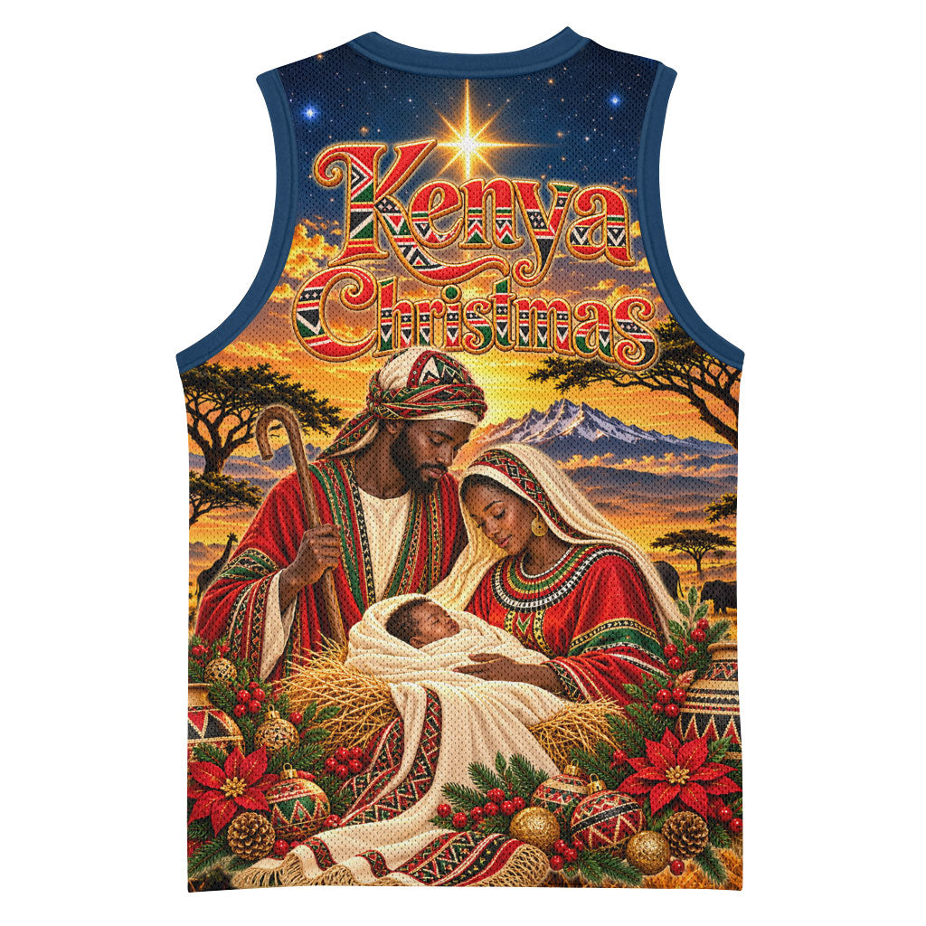 Kenya Christmas African Holy Family Basketball Jersey Savanna Sunset Baby Jesus