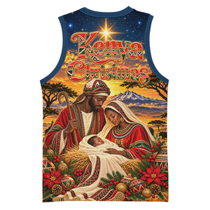 Kenya Christmas African Holy Family Basketball Jersey Savanna Sunset Baby Jesus