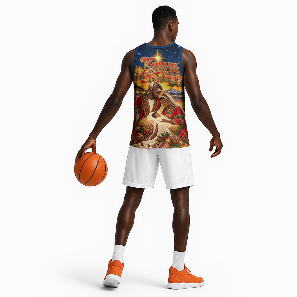 Kenya Christmas African Holy Family Basketball Jersey Savanna Sunset Baby Jesus