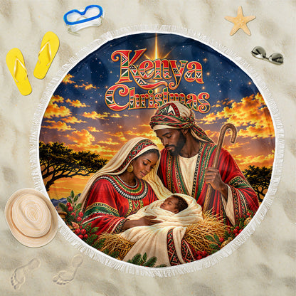 Kenya Christmas African Holy Family Beach Blanket Savanna Sunset Baby Jesus