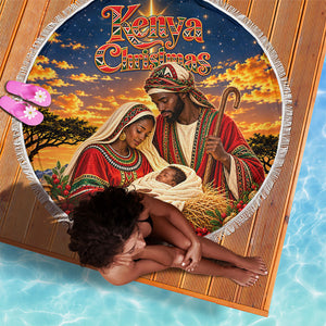 Kenya Christmas African Holy Family Beach Blanket Savanna Sunset Baby Jesus