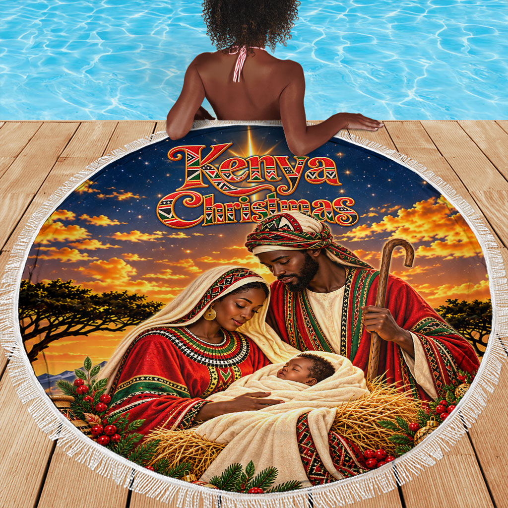 Kenya Christmas African Holy Family Beach Blanket Savanna Sunset Baby Jesus