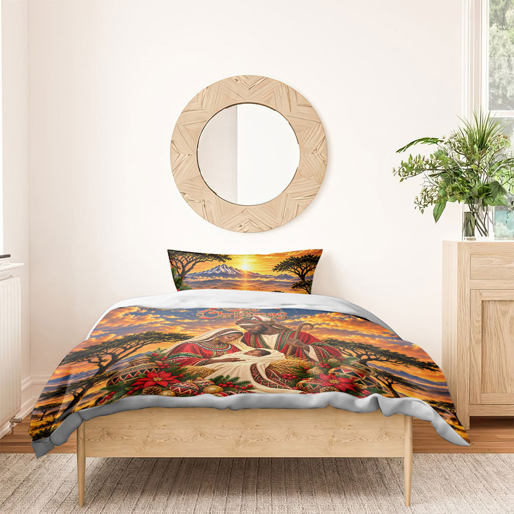 Kenya Christmas African Holy Family Bedding Set Savanna Sunset Baby Jesus