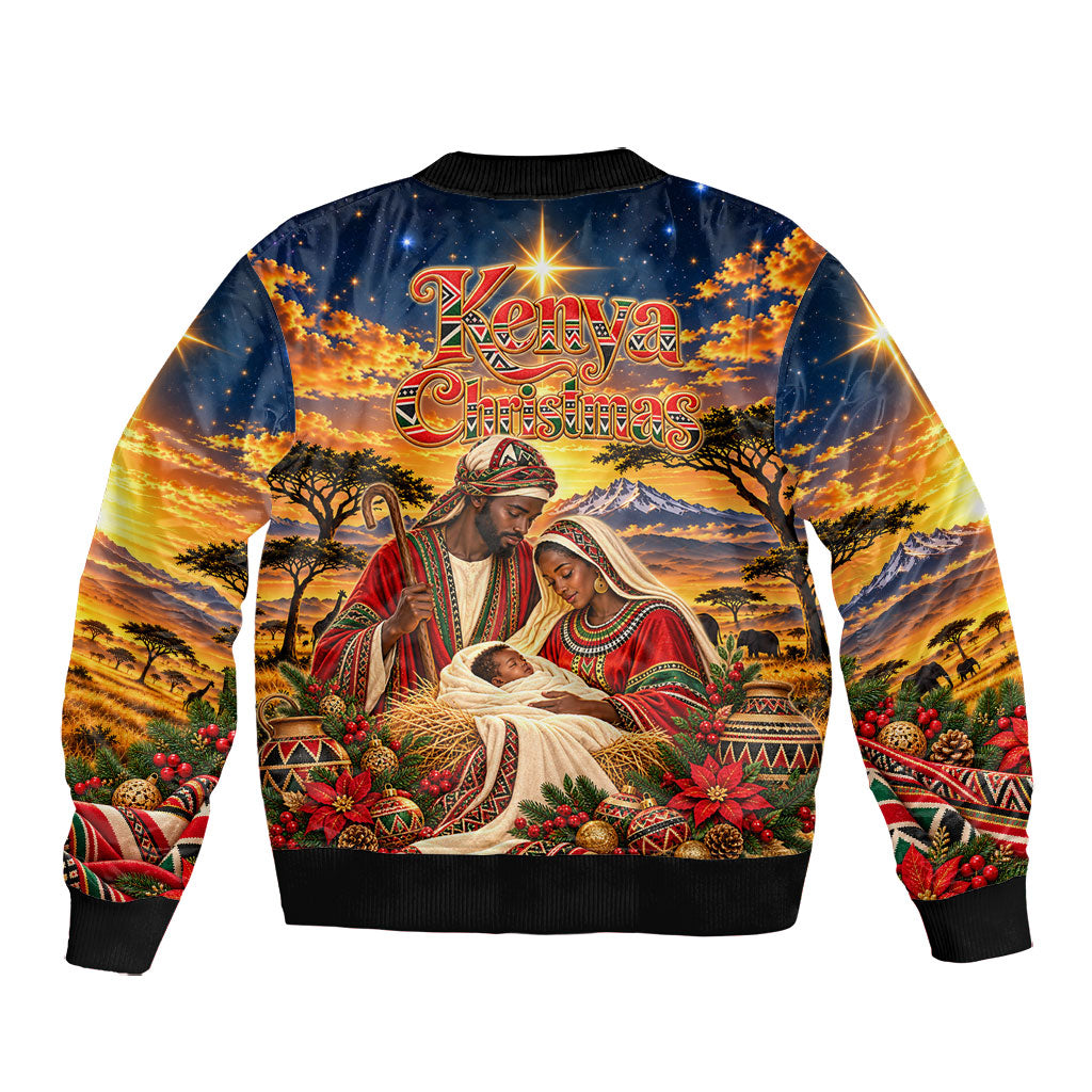 Kenya Christmas African Holy Family Bomber Jacket Savanna Sunset Baby Jesus
