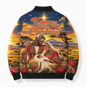 Kenya Christmas African Holy Family Bomber Puffer Jacket Savanna Sunset Baby Jesus