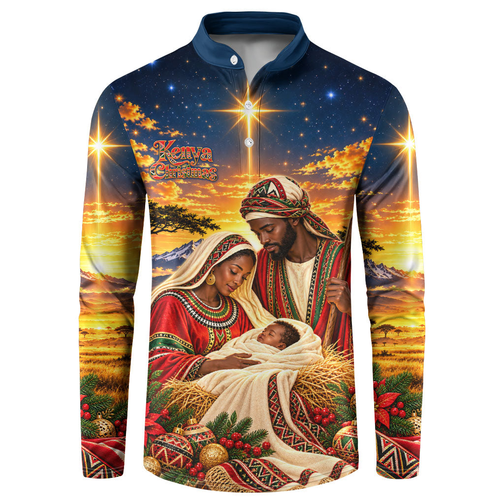 Kenya Christmas African Holy Family Button Sweatshirt Savanna Sunset Baby Jesus