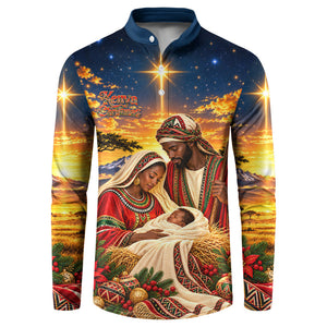 Kenya Christmas African Holy Family Button Sweatshirt Savanna Sunset Baby Jesus