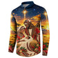 Kenya Christmas African Holy Family Button Sweatshirt Savanna Sunset Baby Jesus