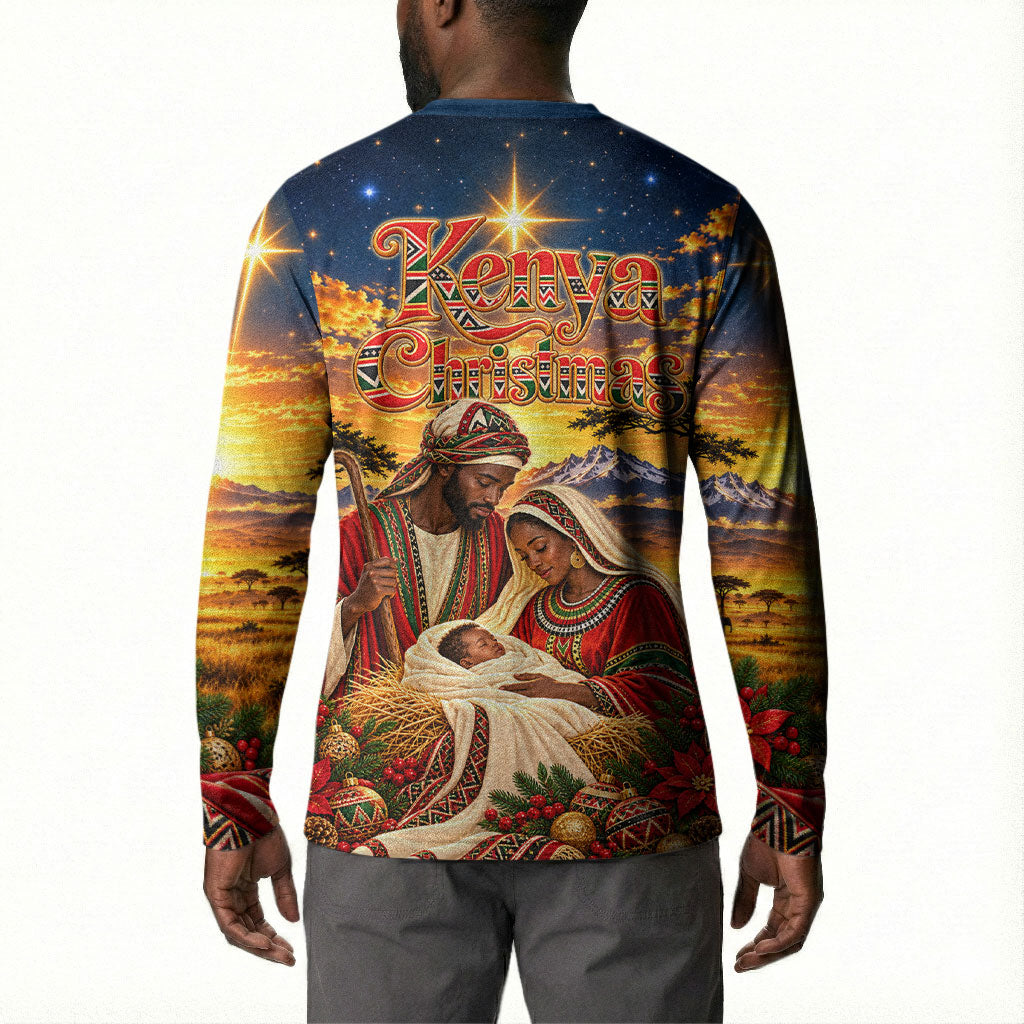 Kenya Christmas African Holy Family Button Sweatshirt Savanna Sunset Baby Jesus