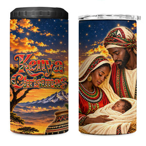 Kenya Christmas African Holy Family 4 in 1 Can Cooler Tumbler Savanna Sunset Baby Jesus