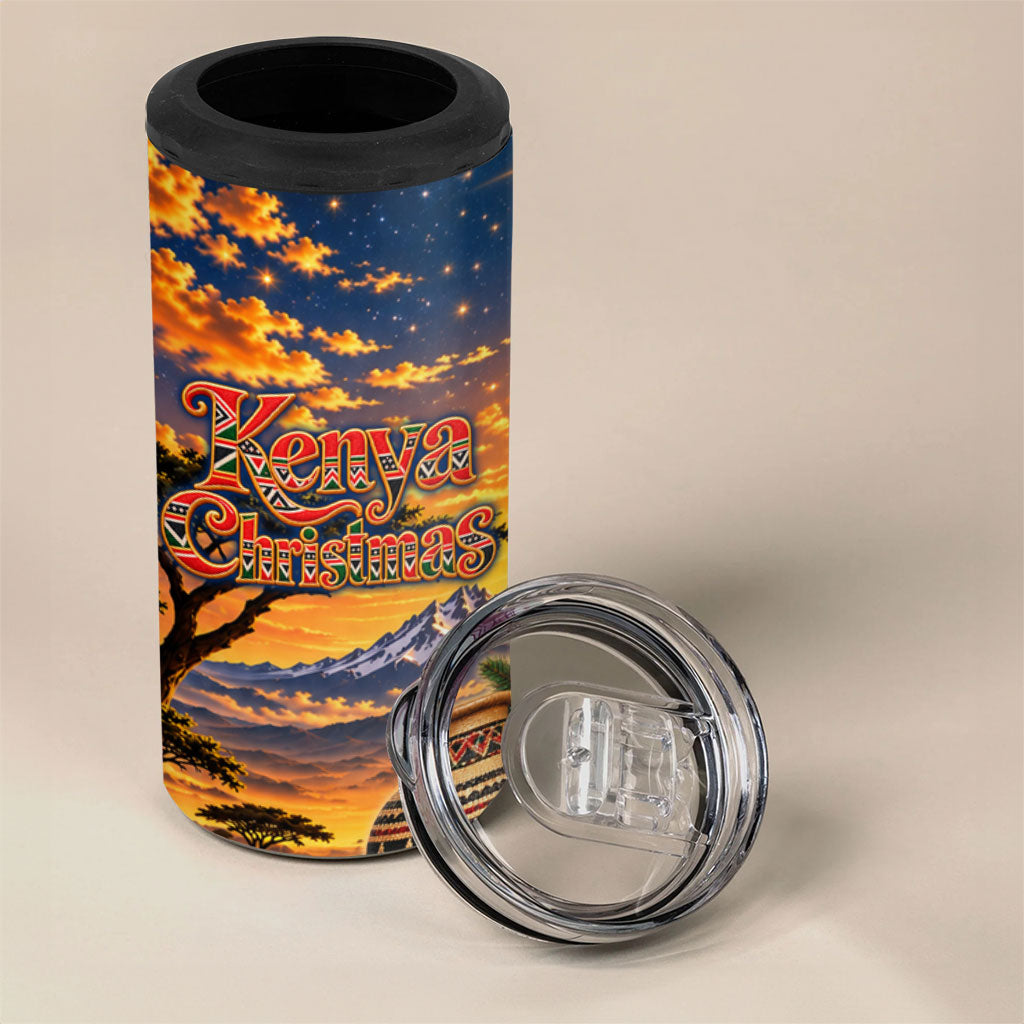 Kenya Christmas African Holy Family 4 in 1 Can Cooler Tumbler Savanna Sunset Baby Jesus
