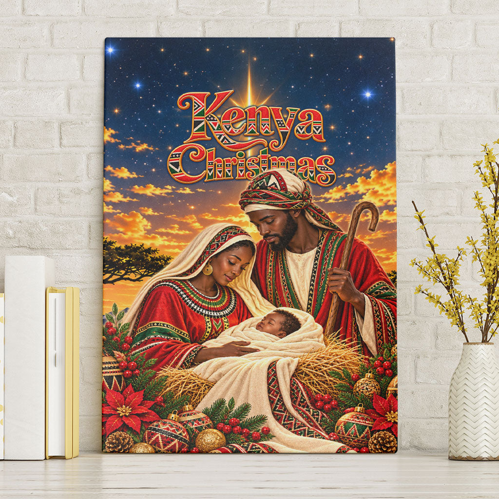 Kenya Christmas African Holy Family Canvas Wall Art Savanna Sunset Baby Jesus