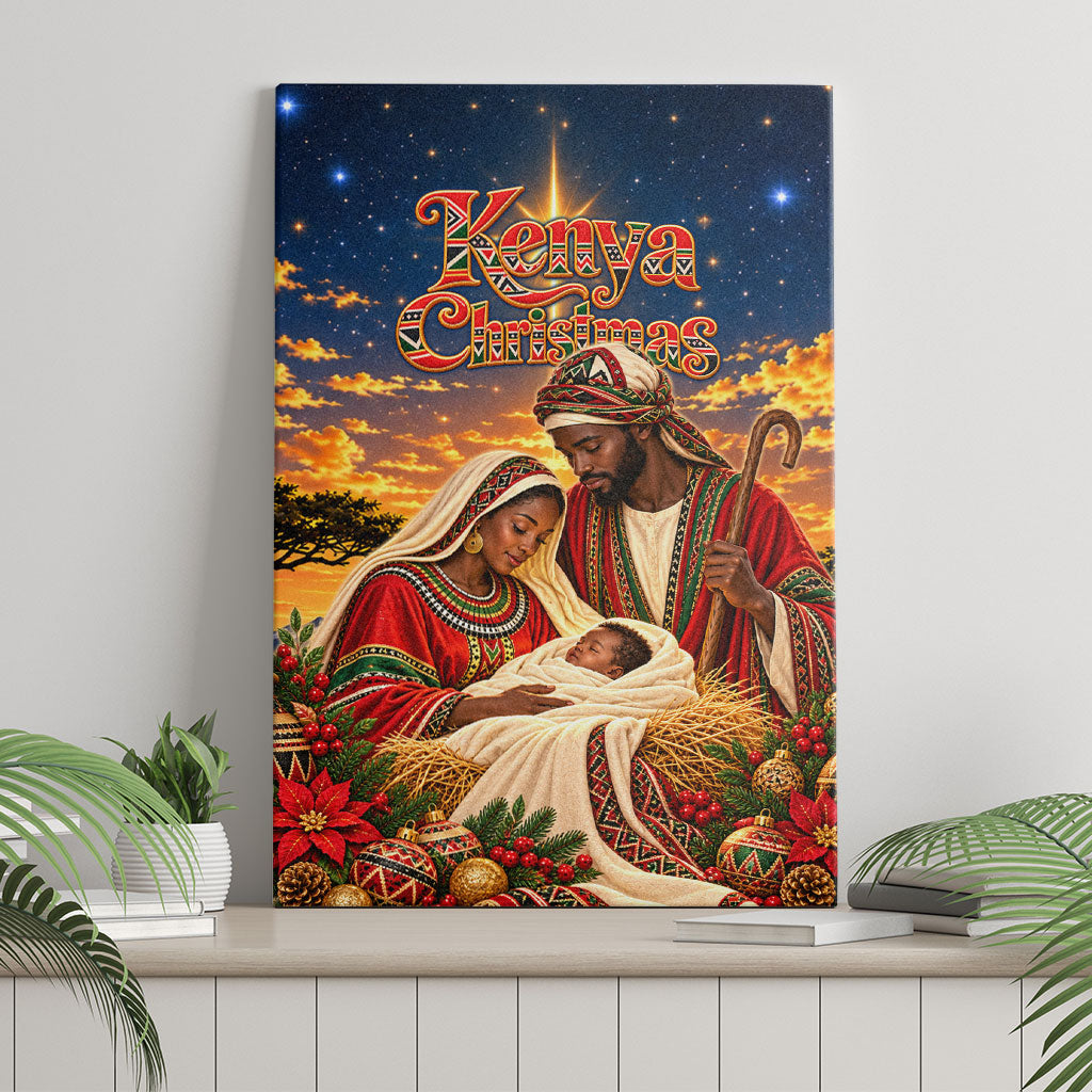 Kenya Christmas African Holy Family Canvas Wall Art Savanna Sunset Baby Jesus