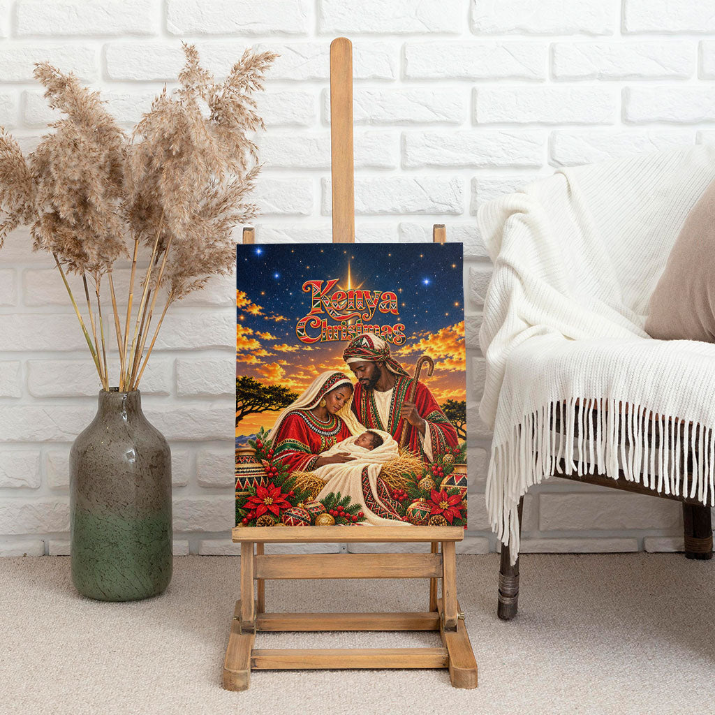 Kenya Christmas African Holy Family Canvas Wall Art Savanna Sunset Baby Jesus