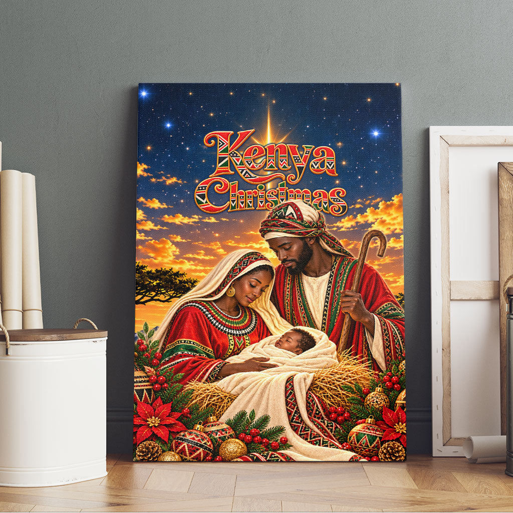 Kenya Christmas African Holy Family Canvas Wall Art Savanna Sunset Baby Jesus