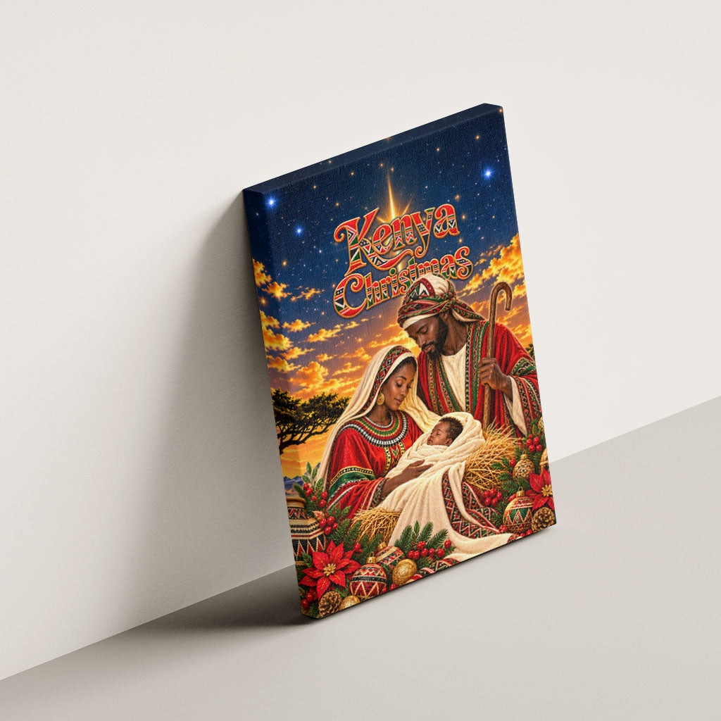 Kenya Christmas African Holy Family Canvas Wall Art Savanna Sunset Baby Jesus