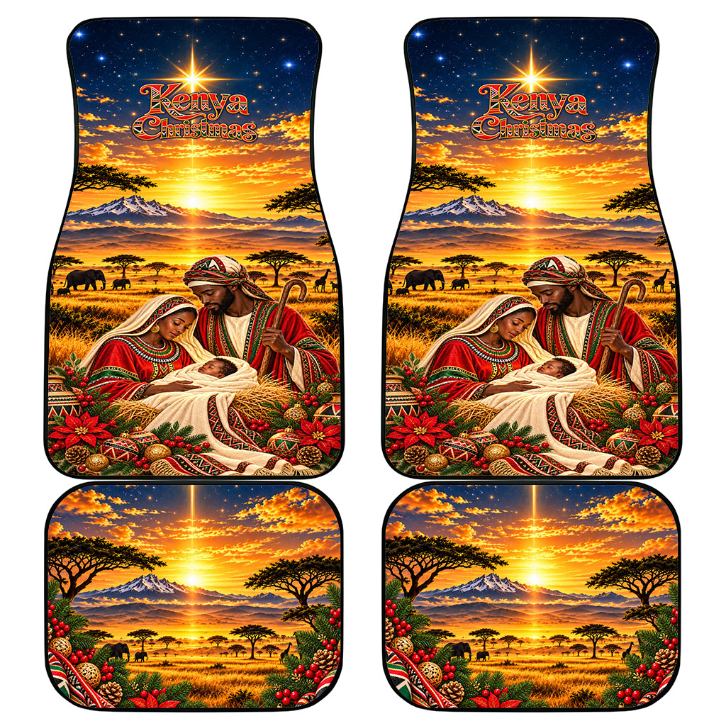 Kenya Christmas African Holy Family Car Mats Savanna Sunset Baby Jesus