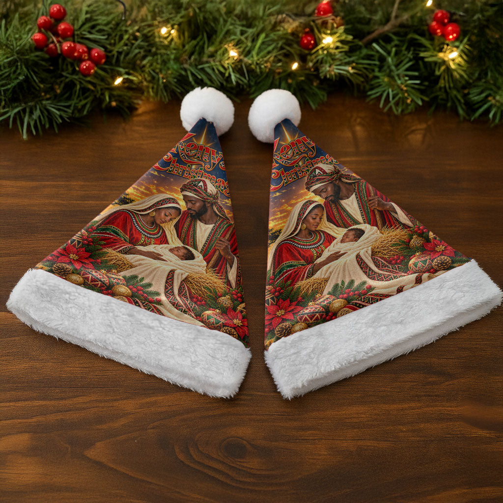 Kenya Christmas African Holy Family Christmas Santa Hat Savanna Sunset Baby Jesus