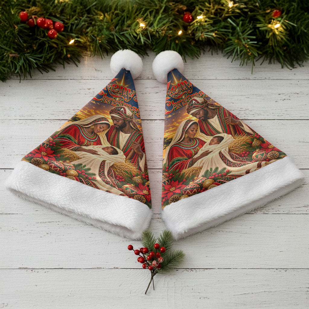Kenya Christmas African Holy Family Christmas Santa Hat Savanna Sunset Baby Jesus