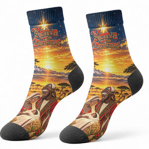 Kenya Christmas African Holy Family Crew Socks Savanna Sunset Baby Jesus