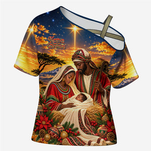 Kenya Christmas African Holy Family Cross Shoulder Shirt Savanna Sunset Baby Jesus