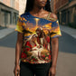 Kenya Christmas African Holy Family Cross Shoulder Shirt Savanna Sunset Baby Jesus