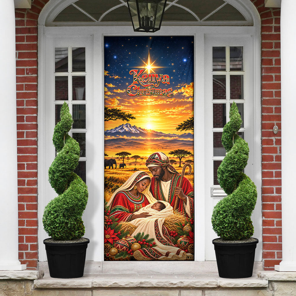 Kenya Christmas African Holy Family Door Cover Savanna Sunset Baby Jesus