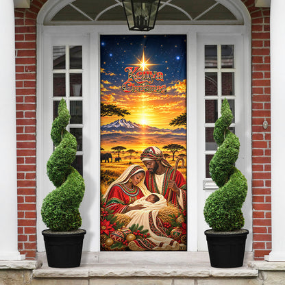 Kenya Christmas African Holy Family Door Cover Savanna Sunset Baby Jesus