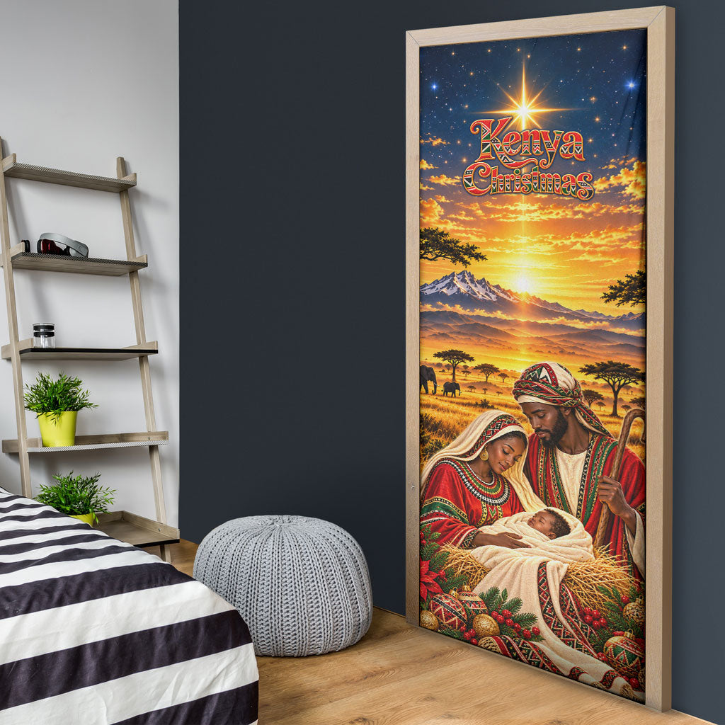 Kenya Christmas African Holy Family Door Cover Savanna Sunset Baby Jesus