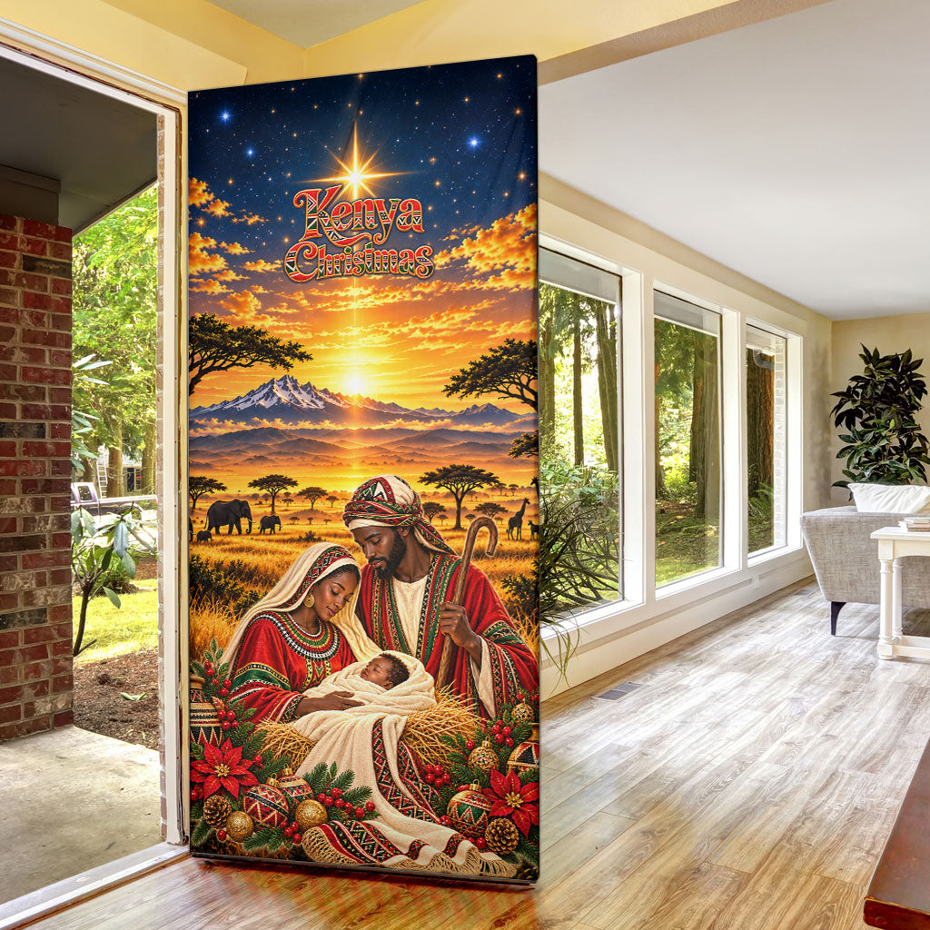 Kenya Christmas African Holy Family Door Cover Savanna Sunset Baby Jesus