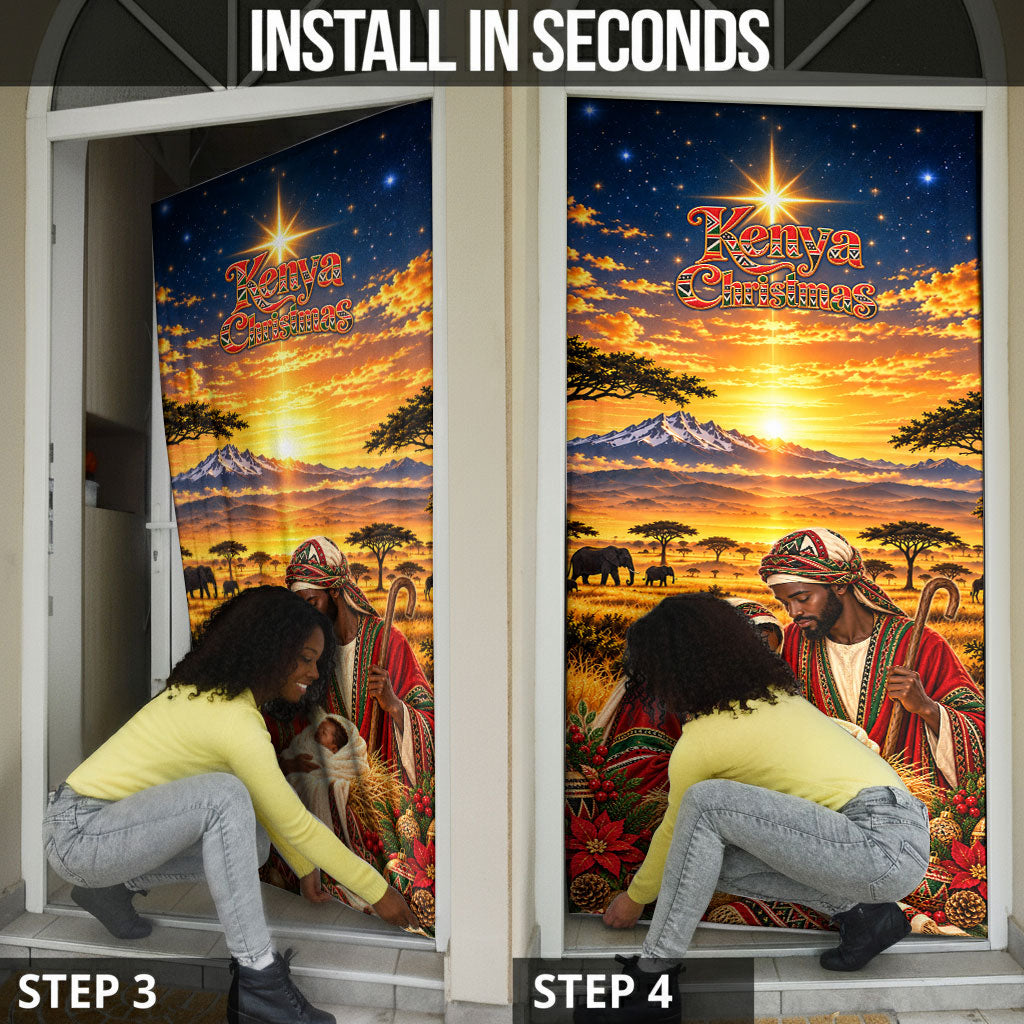 Kenya Christmas African Holy Family Door Cover Savanna Sunset Baby Jesus