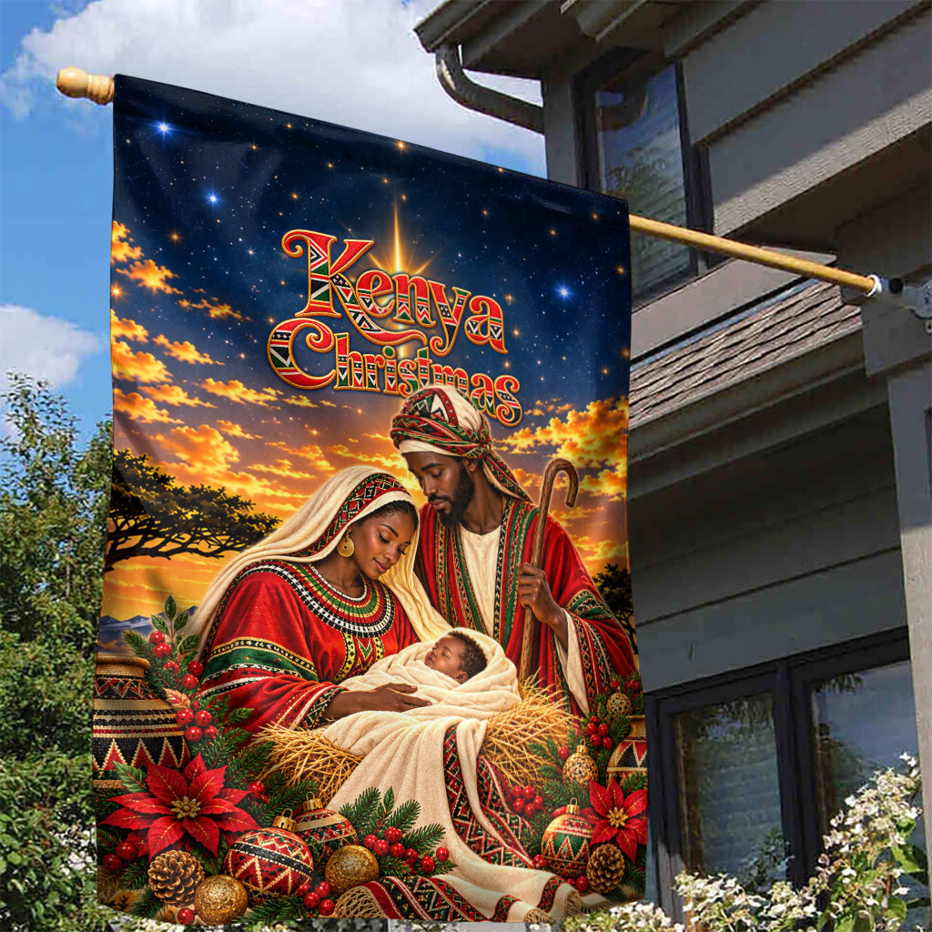 Kenya Christmas African Holy Family Garden Flag Savanna Sunset Baby Jesus