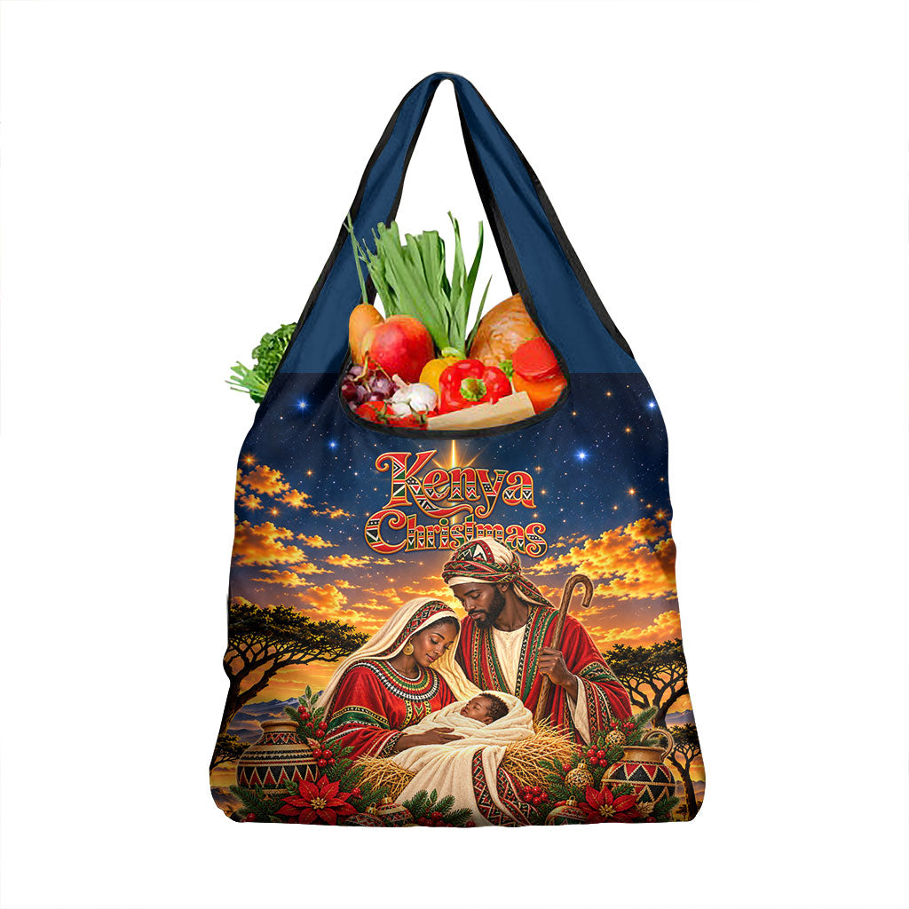 Kenya Christmas African Holy Family Grocery Bag Savanna Sunset Baby Jesus