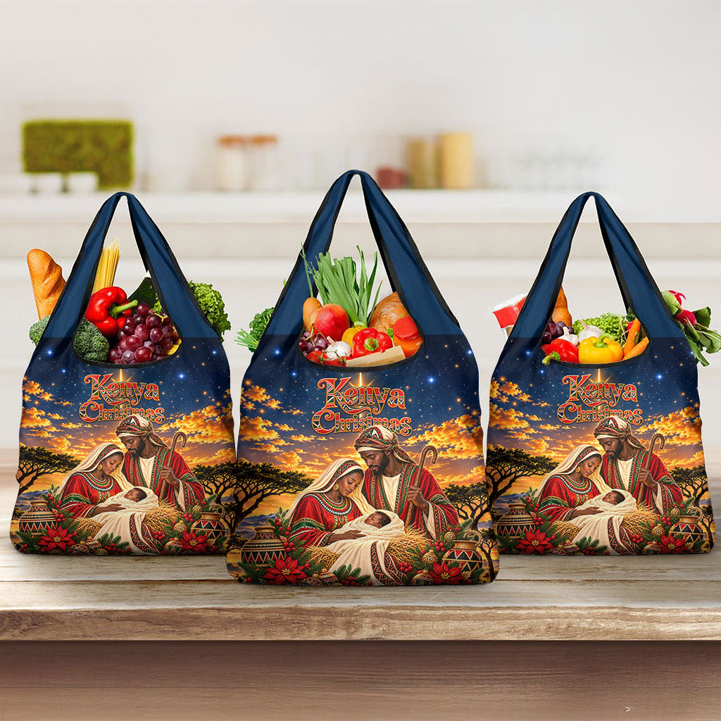 Kenya Christmas African Holy Family Grocery Bag Savanna Sunset Baby Jesus