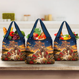 Kenya Christmas African Holy Family Grocery Bag Savanna Sunset Baby Jesus
