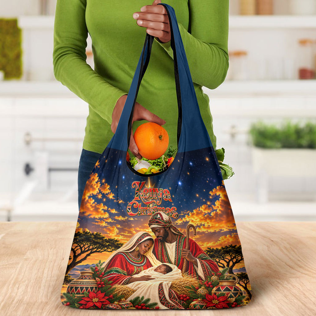 Kenya Christmas African Holy Family Grocery Bag Savanna Sunset Baby Jesus