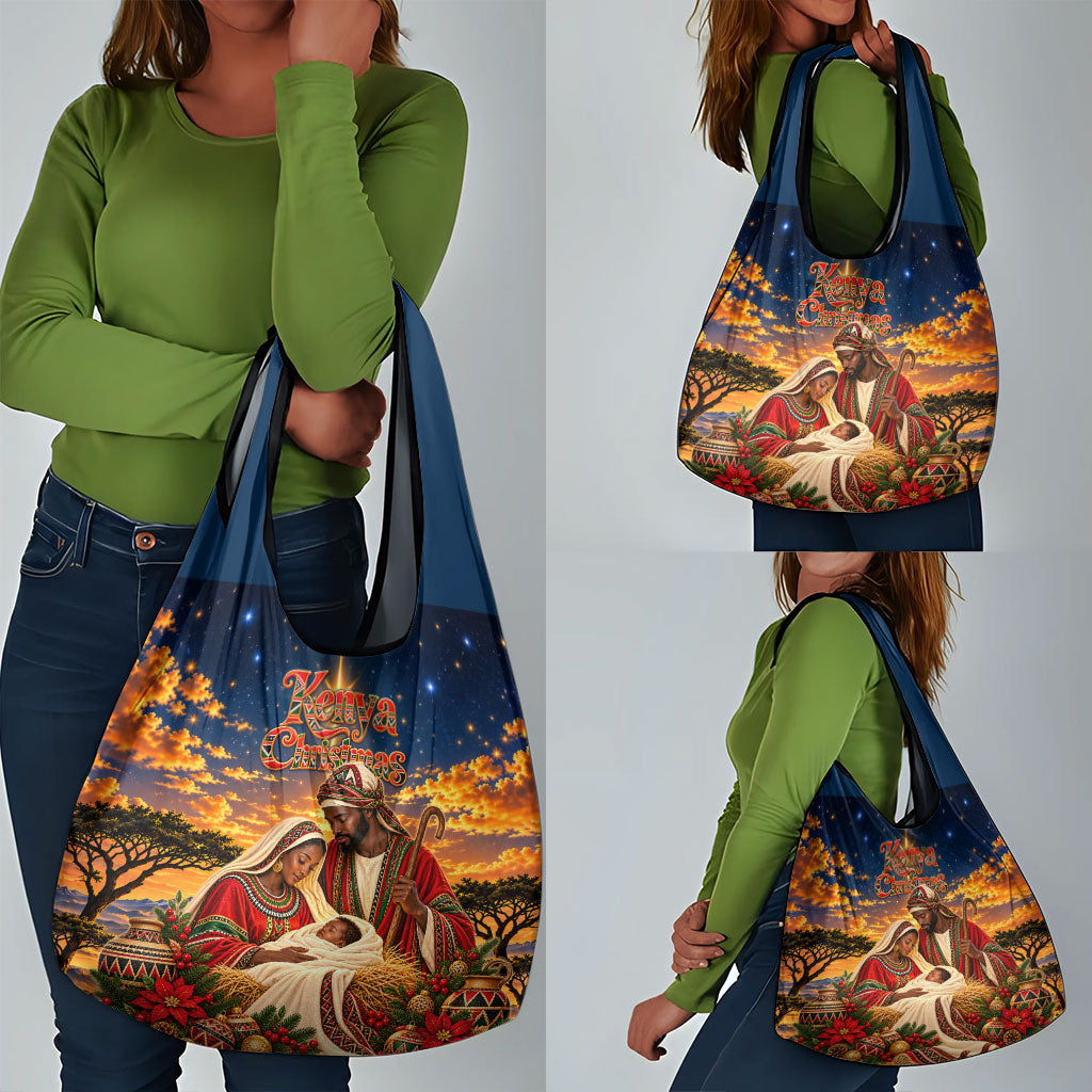 Kenya Christmas African Holy Family Grocery Bag Savanna Sunset Baby Jesus