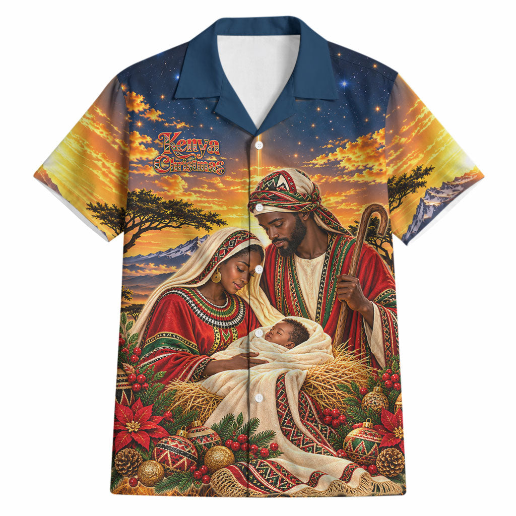 Kenya Christmas African Holy Family Hawaiian Shirt Savanna Sunset Baby Jesus