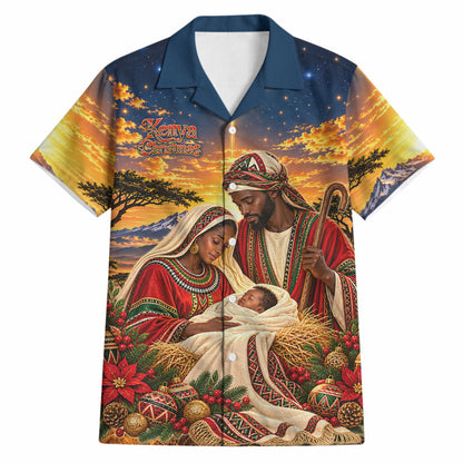 Kenya Christmas African Holy Family Hawaiian Shirt Savanna Sunset Baby Jesus